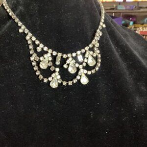 Sparkling Vtg Style Crystal Clear Rhinestone Collar Statement Necklace 15”